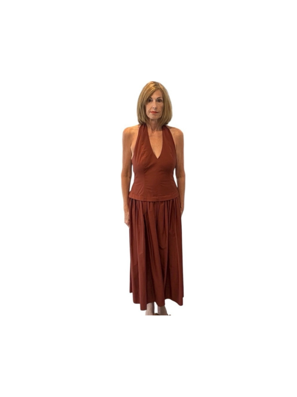 A.L.C. Nora Halter Cotton Midi Dress Dark Bosco Brown Size 8 NWT - Picture 1 of 10